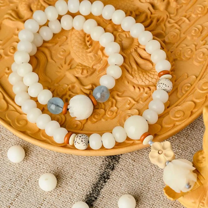 BWOOOH Tibetan White Jade Bodhi Lotus Blessing Bracelet | natural stone spiritual bracelet for healing and mindful living