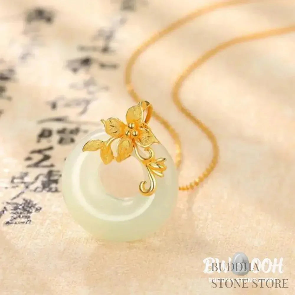 BWOOOH Tibetan White Jade Calm Necklace. A 45cm unisex amulet with natural white jade beads, handcrafted for spiritual protection, peace, and mental clarity. - View 3