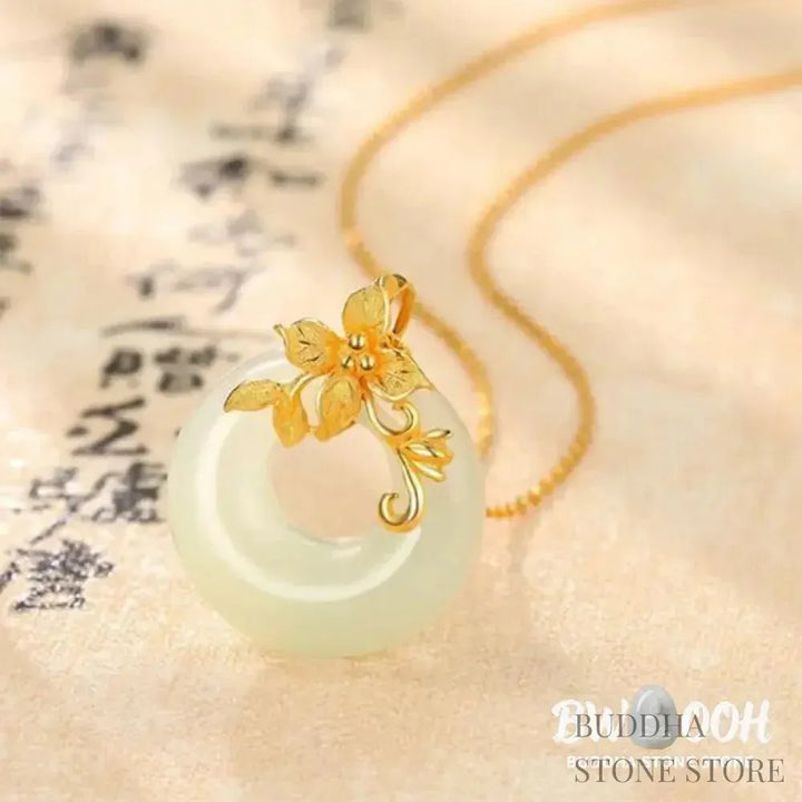 BWOOOH Tibetan White Jade Calm Necklace. A 45cm unisex amulet with natural white jade beads, handcrafted for spiritual protection, peace, and mental clarity. - View 3