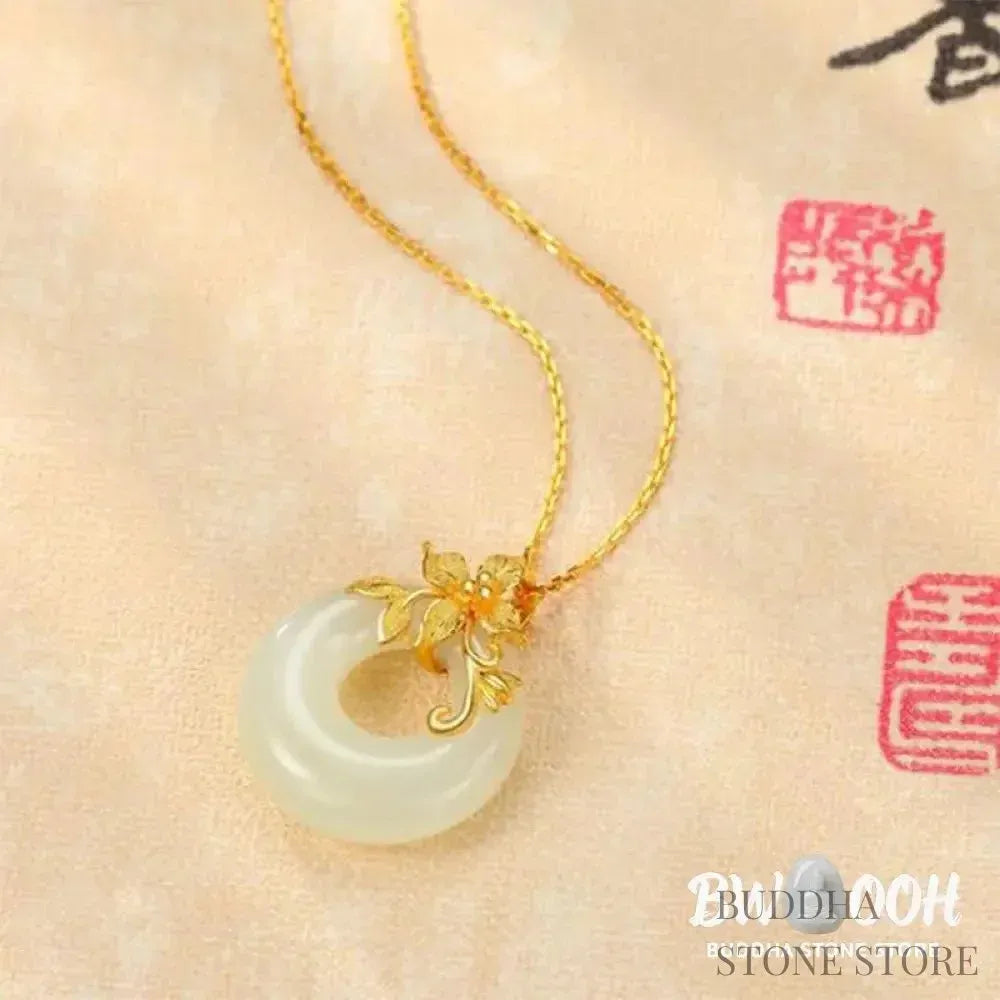 BWOOOH Tibetan White Jade Calm Necklace. A 45cm unisex amulet with natural white jade beads, handcrafted for spiritual protection, peace, and mental clarity. - View 2
