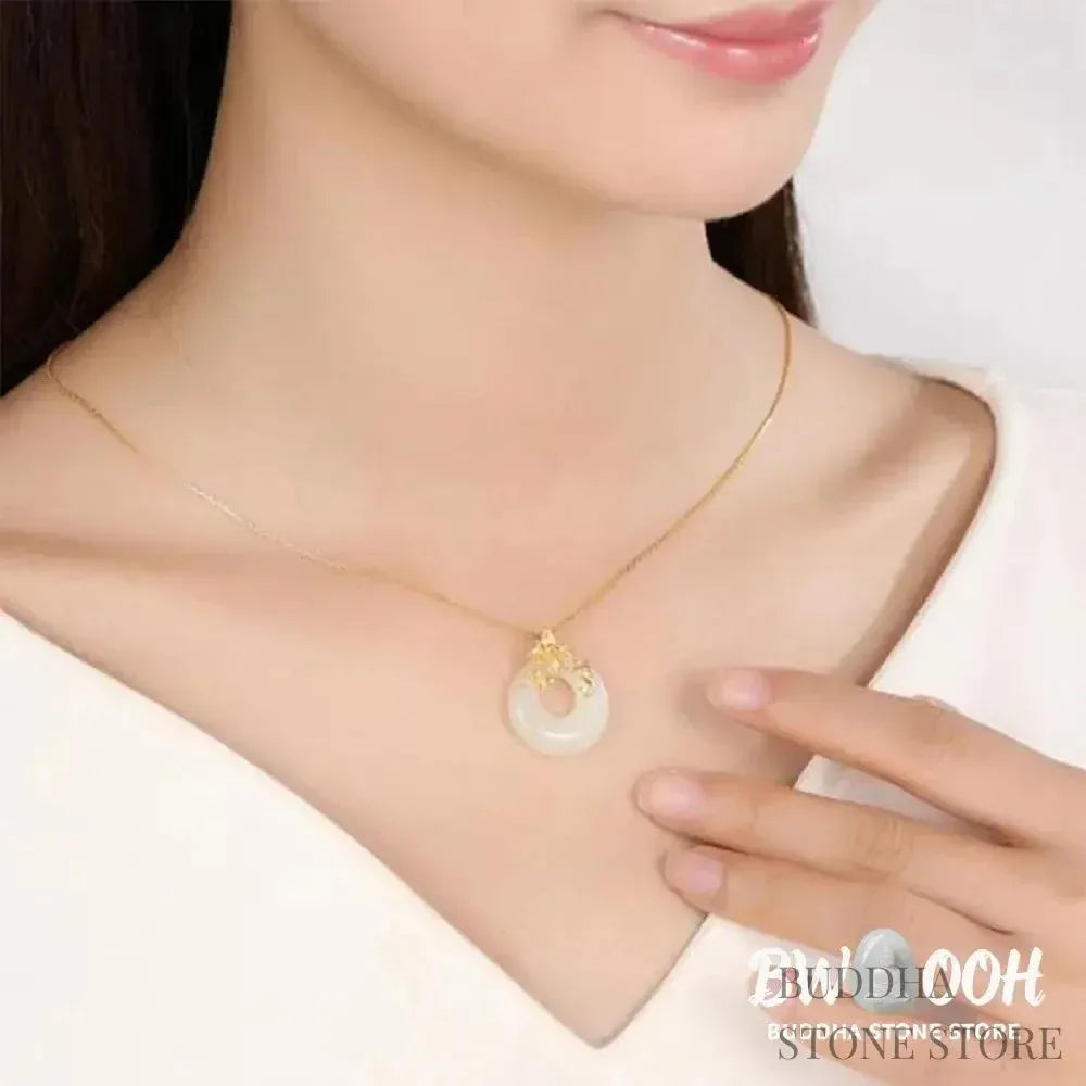 BWOOOH Tibetan White Jade Calm Necklace. A 45cm unisex amulet with natural white jade beads, handcrafted for spiritual protection, peace, and mental clarity. - View 4