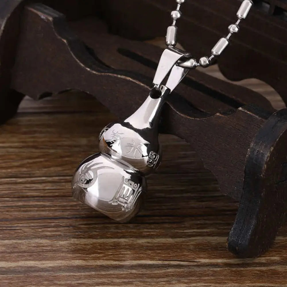 Buddha Stones Tibetan Yin Yang Symbol Gourd Harmony Titanium Steel Necklace Pendant - BWOOOH - Silver Size&amp;Chain
