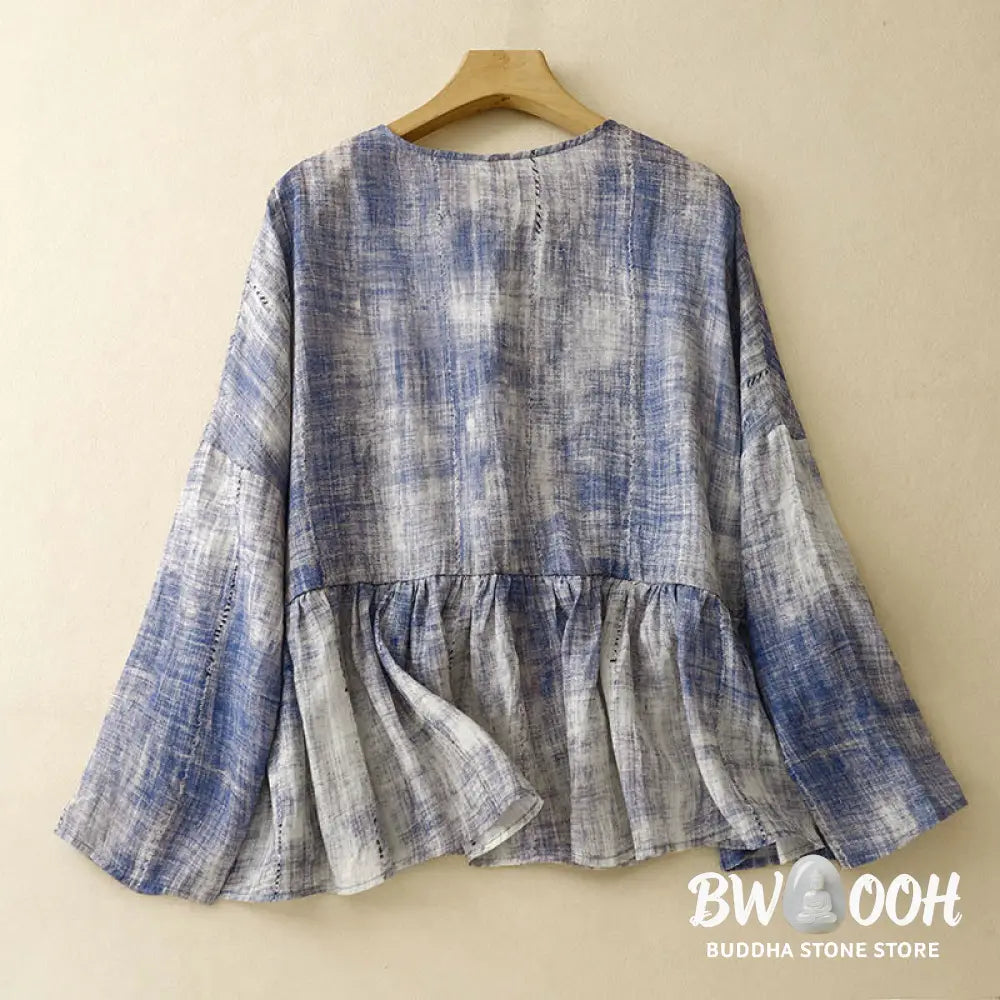 Buddha Stones Tie-Dye Button Long Sleeve Cotton Shirt - Women’s Shirts