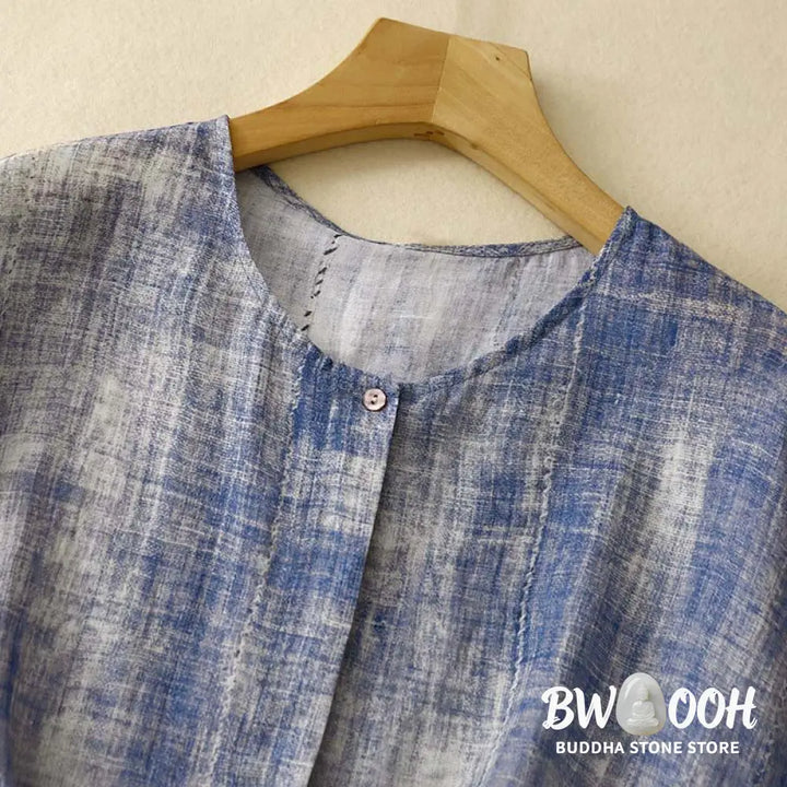 Buddha Stones Tie-Dye Button Long Sleeve Cotton Shirt - Women’s Shirts