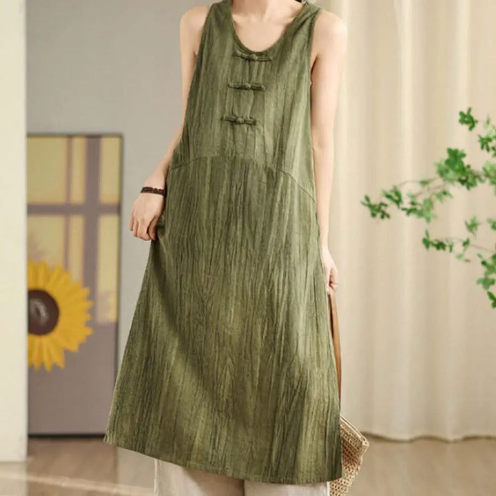 BWOOOH Tie Dye Chinese Frog-Button Ramie Linen Sleeveless
