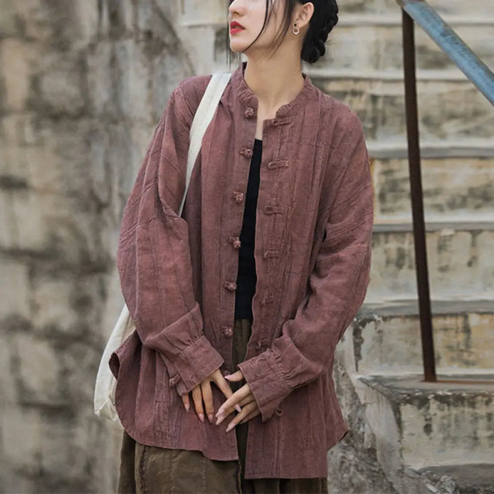 Buddha Stones Tie Dye Frog-Button Long Sleeve Zen Meditation Open Front Jacket - Red(Top Only)-US4-14，UK/AU8-18，EU36-46