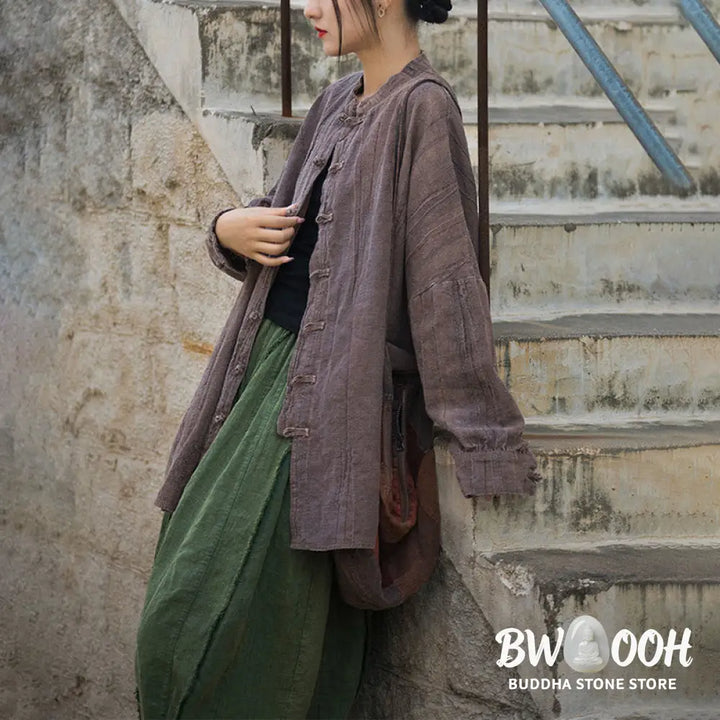 Buddha Stones Tie Dye Frog-Button Long Sleeve Zen Meditation Open Front Jacket - Women’s Kimono