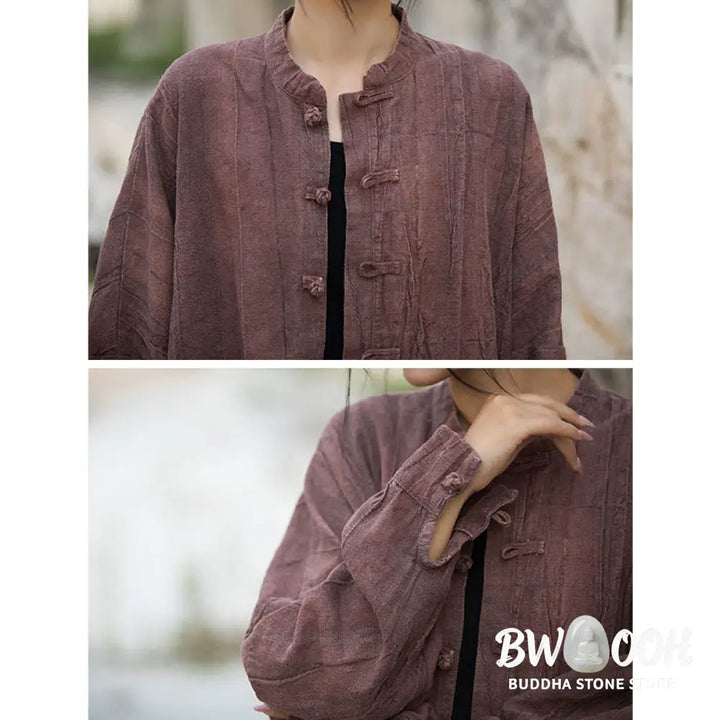 Buddha Stones Tie Dye Frog-Button Long Sleeve Zen Meditation Open Front Jacket - Women’s Kimono