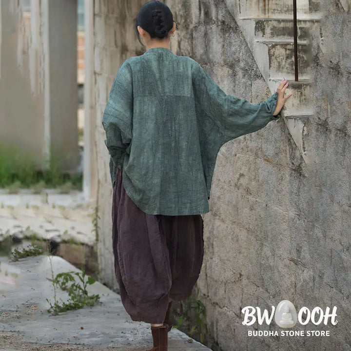 Buddha Stones Tie Dye Frog-Button Long Sleeve Zen Meditation Open Front Jacket - Women’s Kimono