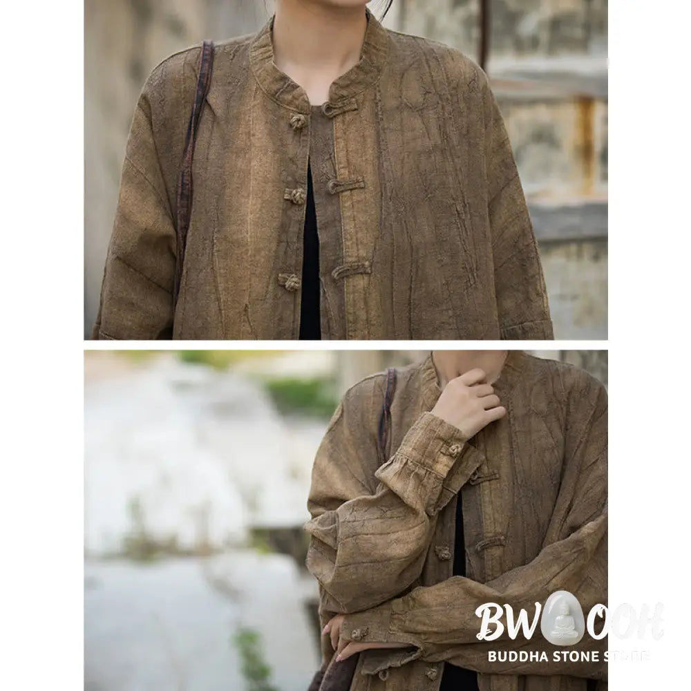 Buddha Stones Tie Dye Frog-Button Long Sleeve Zen Meditation Open Front Jacket - Women’s Kimono