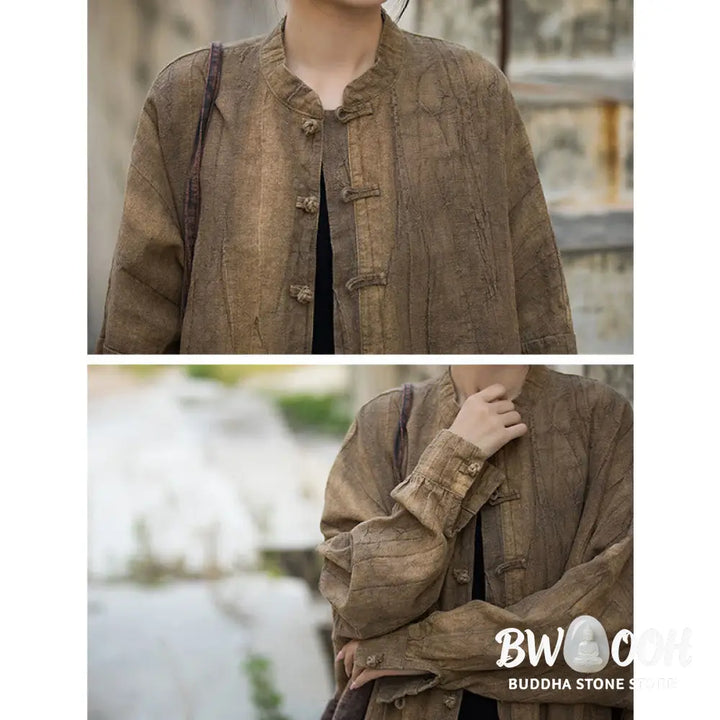 Buddha Stones Tie Dye Frog-Button Long Sleeve Zen Meditation Open Front Jacket - Women’s Kimono
