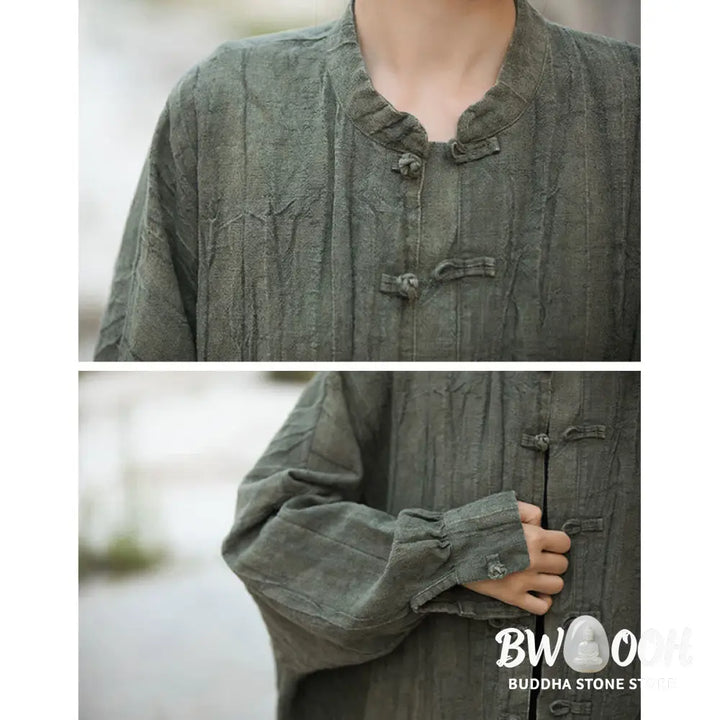 Buddha Stones Tie Dye Frog-Button Long Sleeve Zen Meditation Open Front Jacket - Women’s Kimono