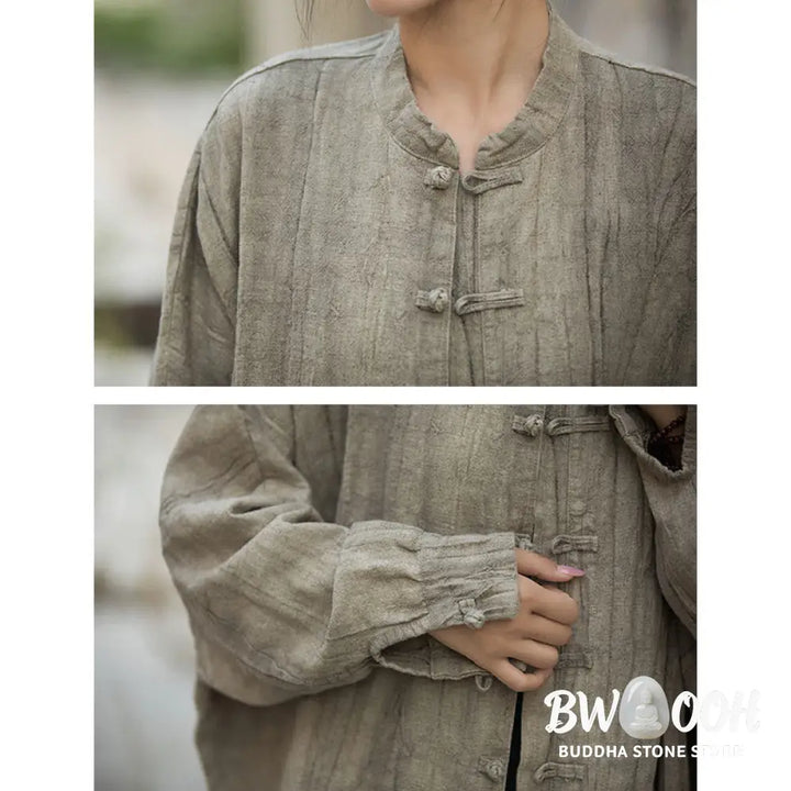 Buddha Stones Tie Dye Frog-Button Long Sleeve Zen Meditation Open Front Jacket - Women’s Kimono