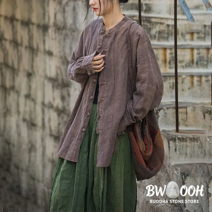 Buddha Stones Tie Dye Frog-Button Long Sleeve Zen Meditation Open Front Jacket - Women’s Kimono