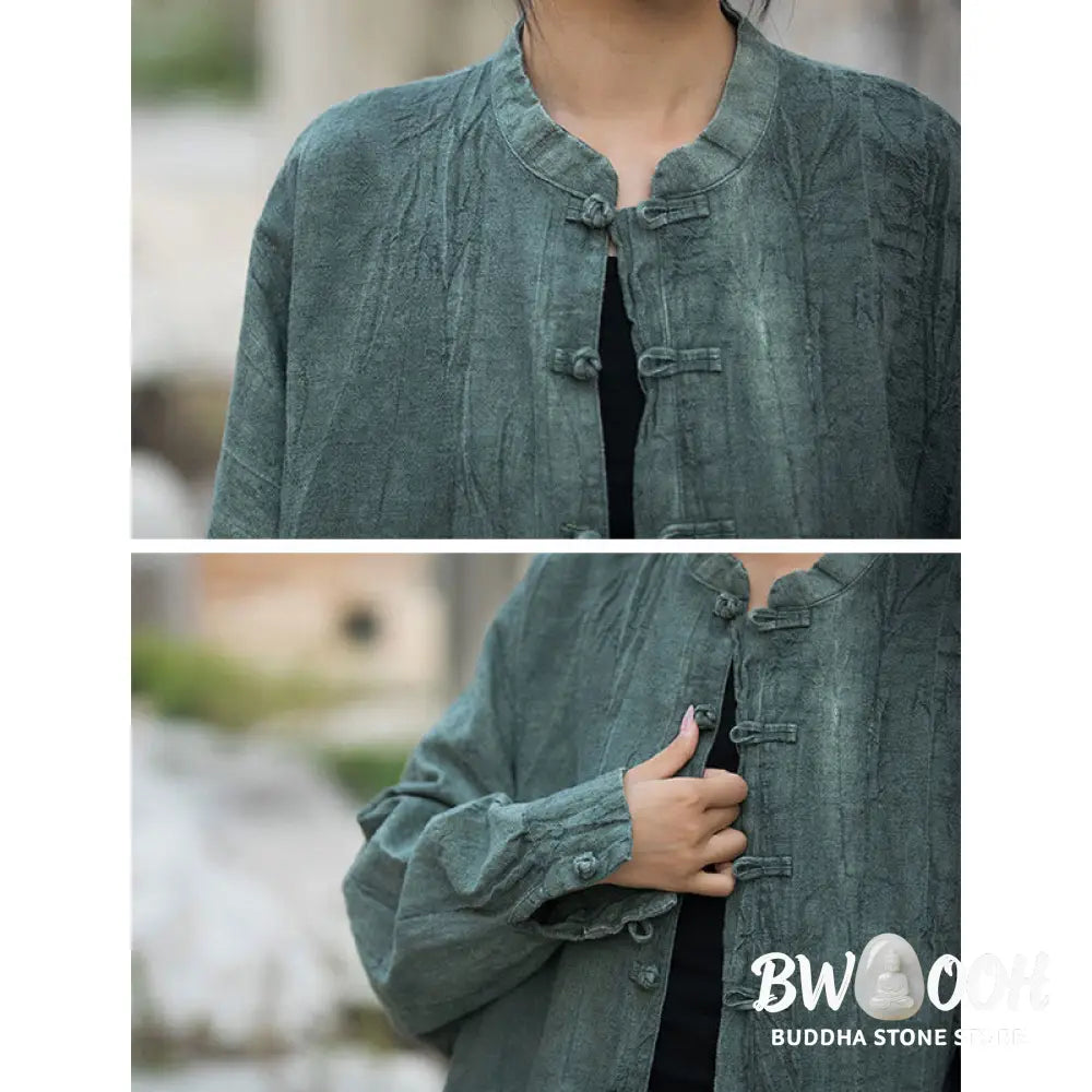Buddha Stones Tie Dye Frog-Button Long Sleeve Zen Meditation Open Front Jacket - Women’s Kimono