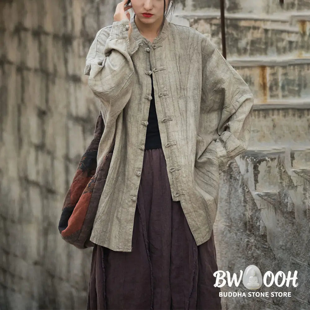 Buddha Stones Tie Dye Frog-Button Long Sleeve Zen Meditation Open Front Jacket - Women’s Kimono