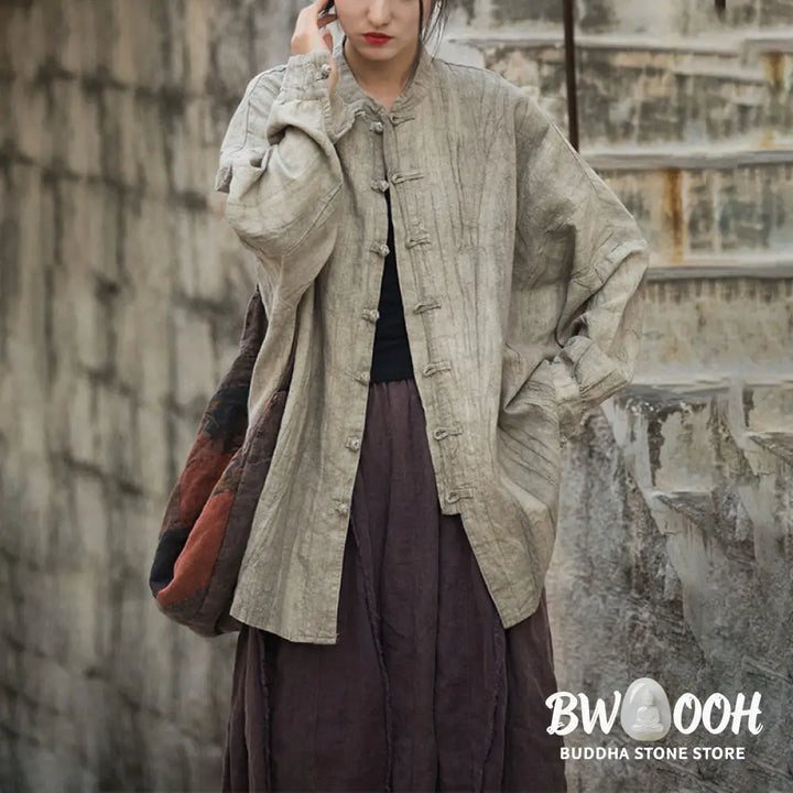 Buddha Stones Tie Dye Frog-Button Long Sleeve Zen Meditation Open Front Jacket - Women’s Kimono