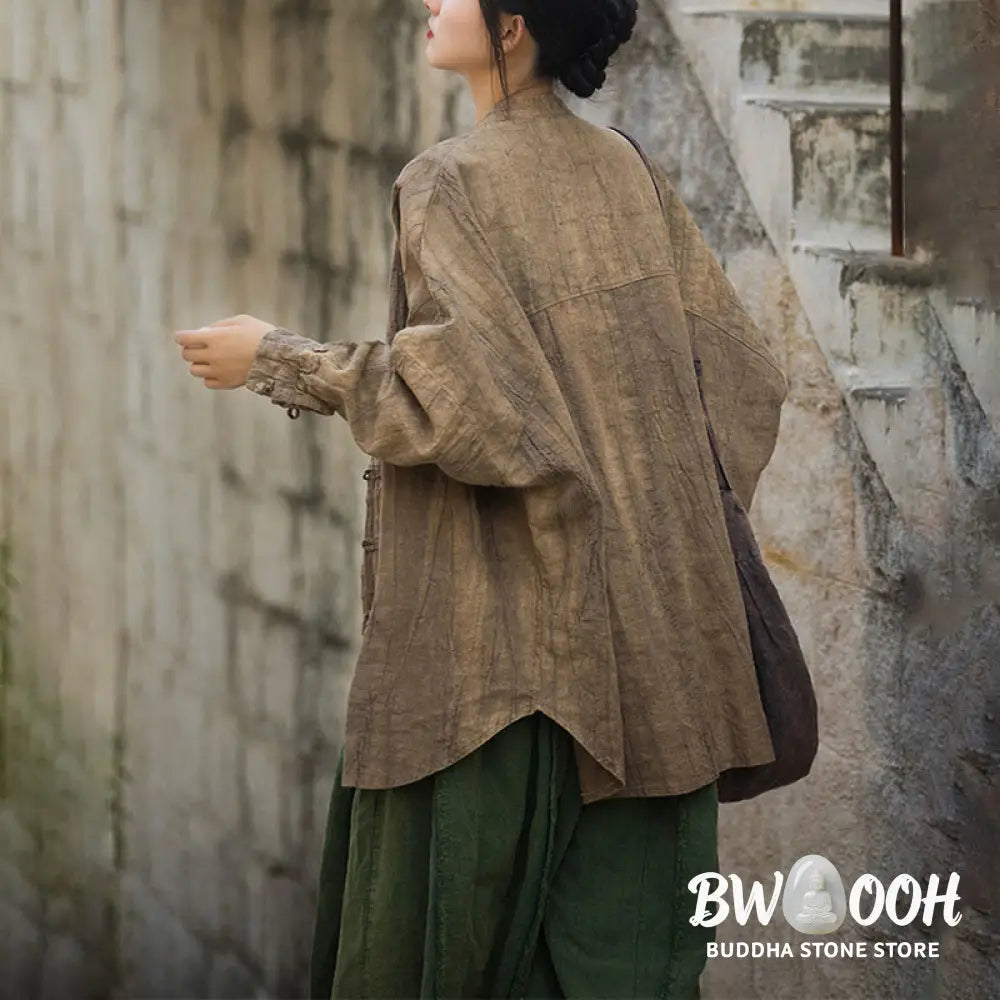 Buddha Stones Tie Dye Frog-Button Long Sleeve Zen Meditation Open Front Jacket - Women’s Kimono