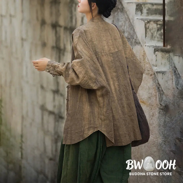 Buddha Stones Tie Dye Frog-Button Long Sleeve Zen Meditation Open Front Jacket - Women’s Kimono