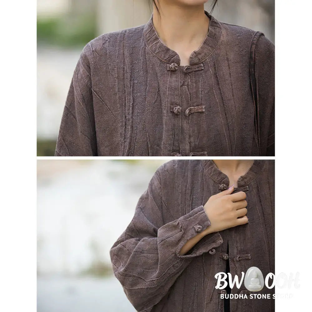 Buddha Stones Tie Dye Frog-Button Long Sleeve Zen Meditation Open Front Jacket - Women’s Kimono