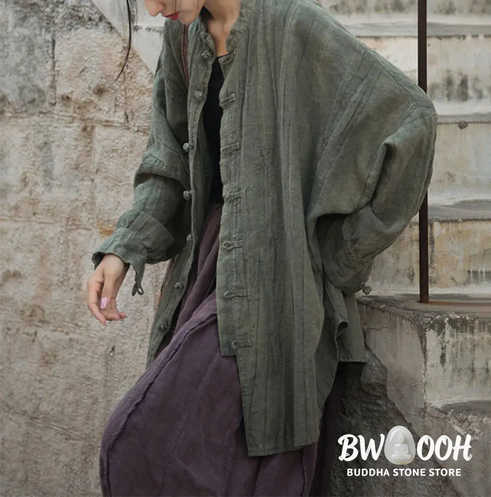Buddha Stones Tie Dye Frog-Button Long Sleeve Zen Meditation Open Front Jacket - Women’s Kimono