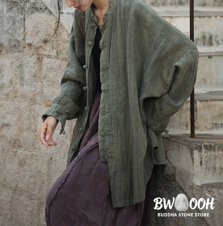 Buddha Stones Tie Dye Frog-Button Long Sleeve Zen Meditation Open Front Jacket - Women’s Kimono