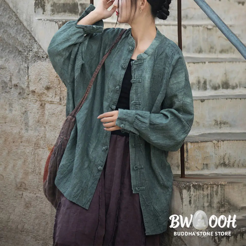 Buddha Stones Tie Dye Frog-Button Long Sleeve Zen Meditation Open Front Jacket - Women’s Kimono