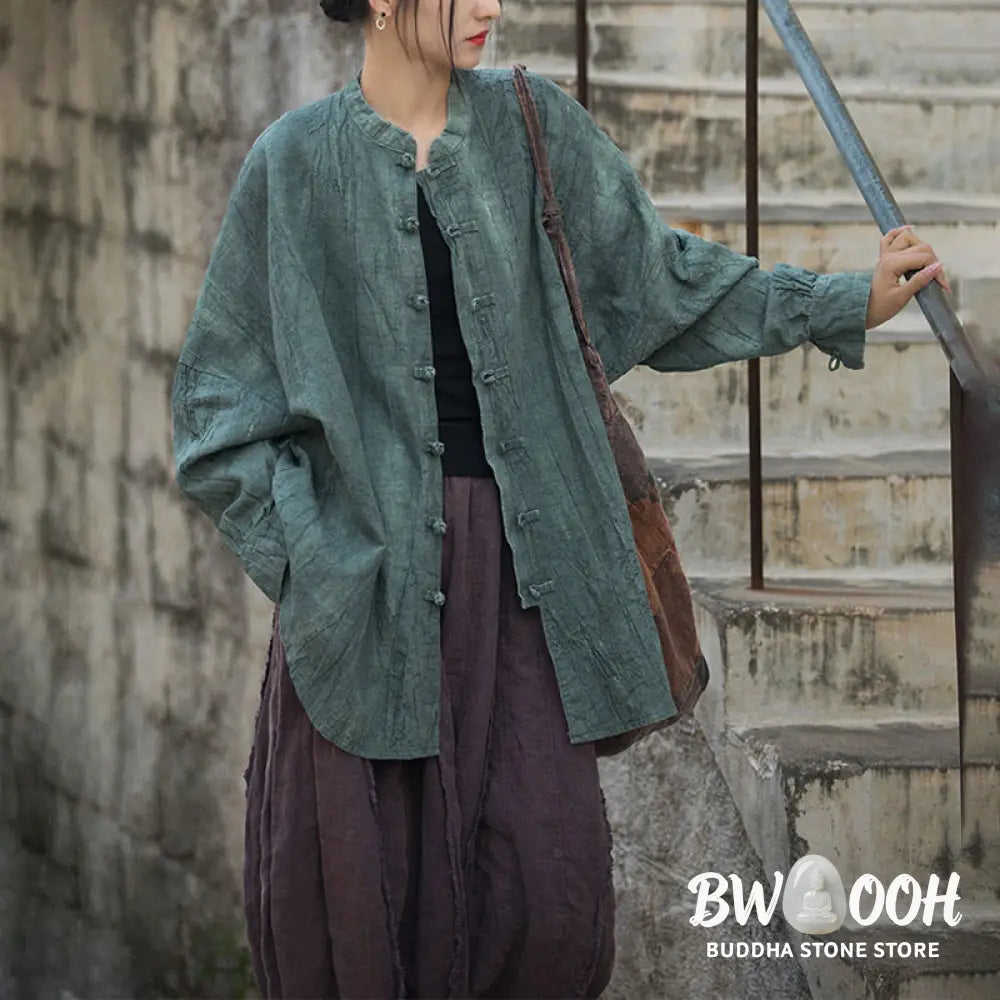 Buddha Stones Tie Dye Frog-Button Long Sleeve Zen Meditation Open Front Jacket - Women’s Kimono