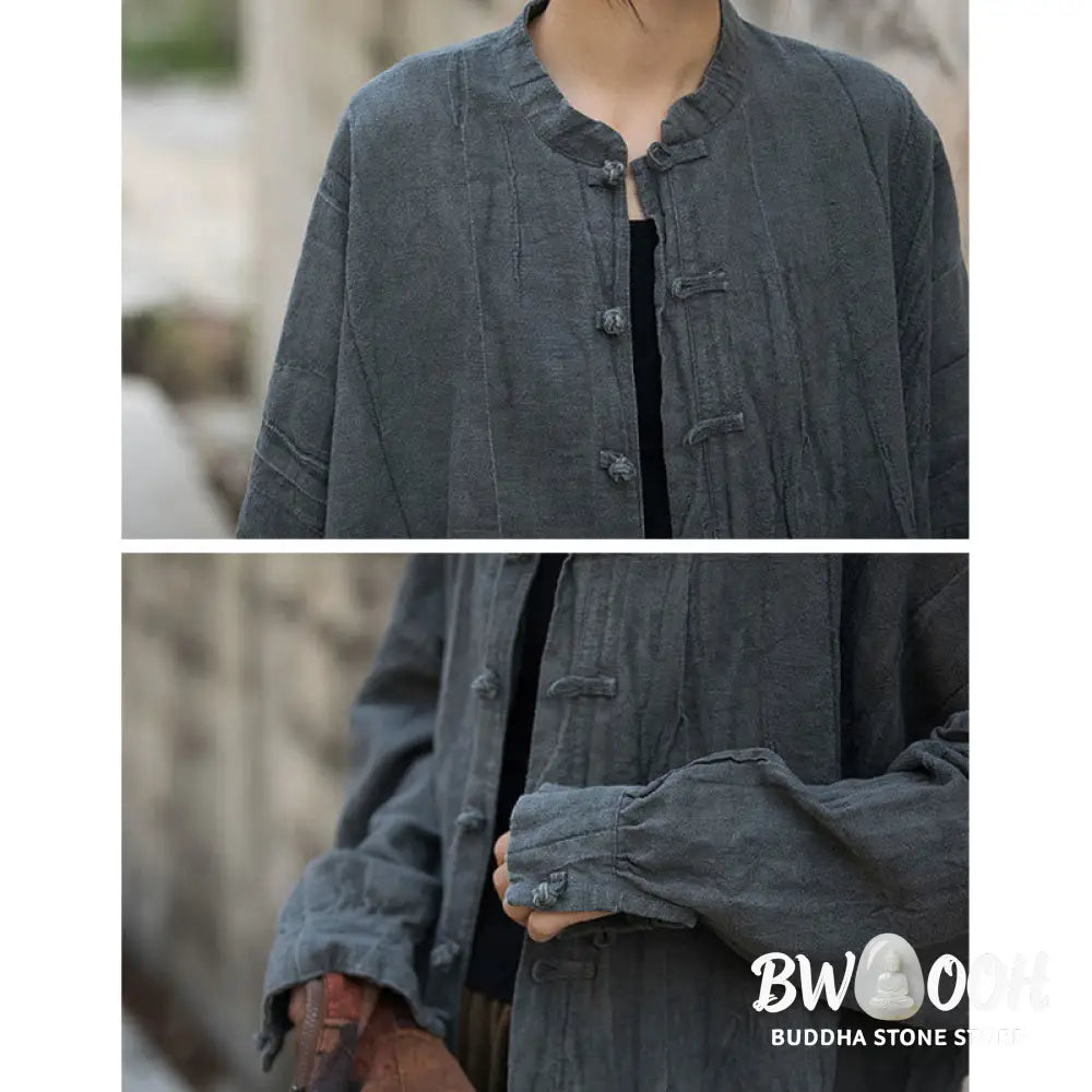 Buddha Stones Tie Dye Frog-Button Long Sleeve Zen Meditation Open Front Jacket - Women’s Kimono
