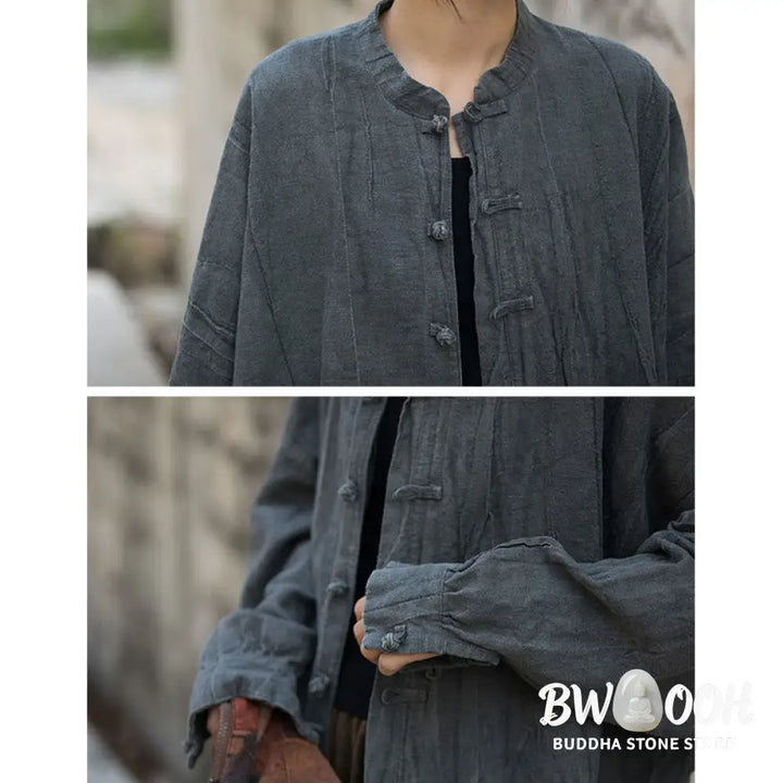 Buddha Stones Tie Dye Frog-Button Long Sleeve Zen Meditation Open Front Jacket - Women’s Kimono