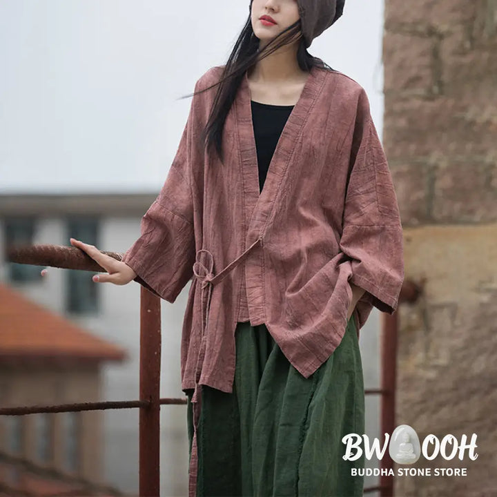 Buddha Stones Tie Dye Lace-up Design Coat Zen Meditation Open Front Top Jacket - Women’s Kimono