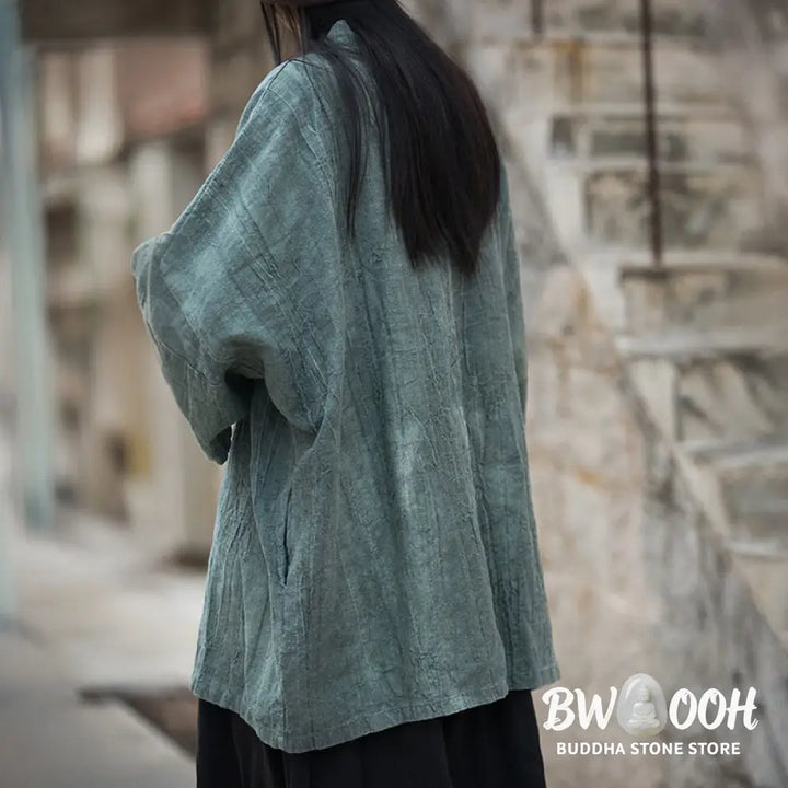Buddha Stones Tie Dye Lace-up Design Coat Zen Meditation Open Front Top Jacket - Women’s Kimono
