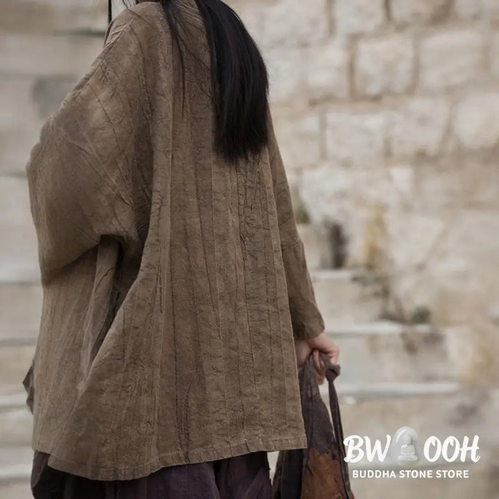 Buddha Stones Tie Dye Lace-up Design Coat Zen Meditation Open Front Top Jacket - Women’s Kimono