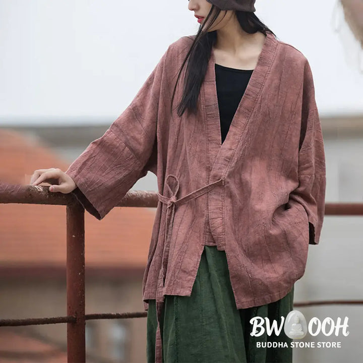 Buddha Stones Tie Dye Lace-up Design Coat Zen Meditation Open Front Top Jacket - Women’s Kimono