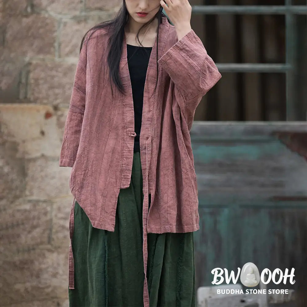 Buddha Stones Tie Dye Lace-up Design Coat Zen Meditation Open Front Top Jacket - Women’s Kimono