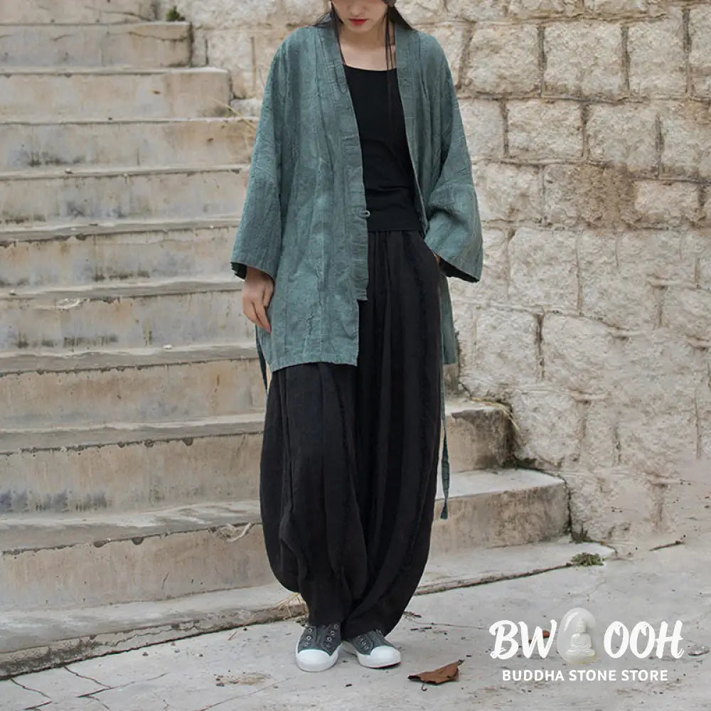 Buddha Stones Tie Dye Lace-up Design Coat Zen Meditation Open Front Top Jacket - Women’s Kimono