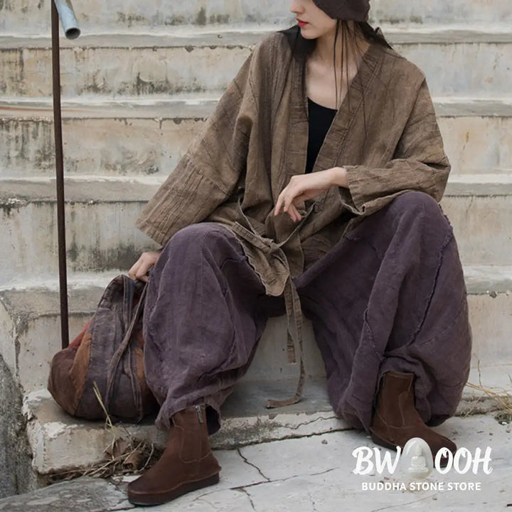 Buddha Stones Tie Dye Lace-up Design Coat Zen Meditation Open Front Top Jacket - Women’s Kimono