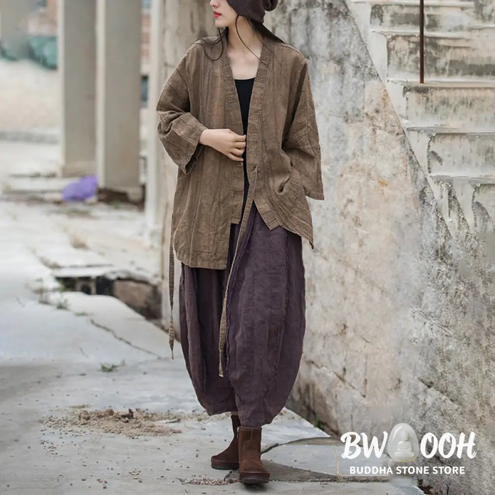 Buddha Stones Tie Dye Lace-up Design Coat Zen Meditation Open Front Top Jacket - Women’s Kimono