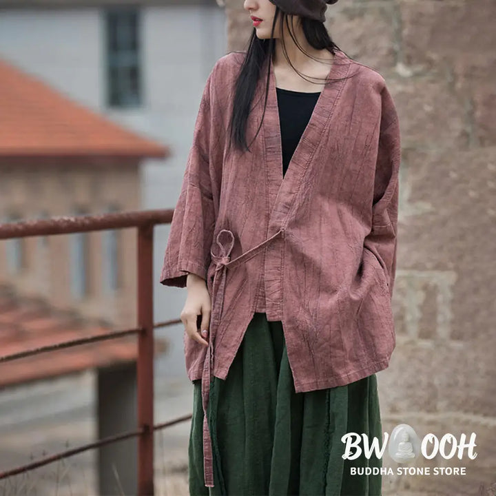 Buddha Stones Tie Dye Lace-up Design Coat Zen Meditation Open Front Top Jacket - Women’s Kimono