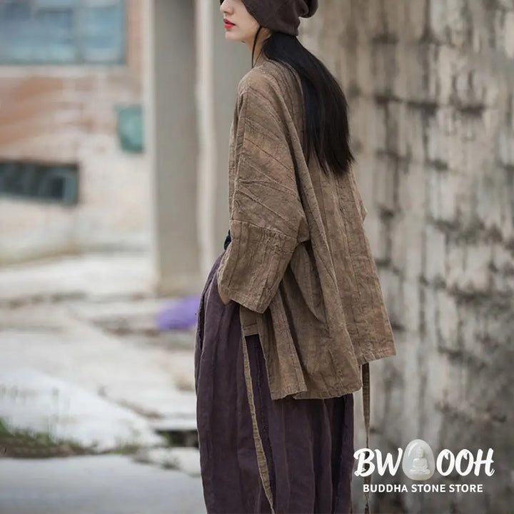 Buddha Stones Tie Dye Lace-up Design Coat Zen Meditation Open Front Top Jacket - Women’s Kimono