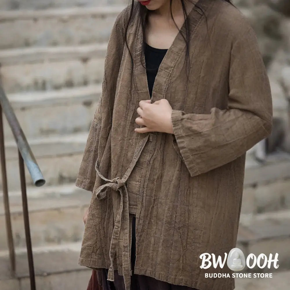 Buddha Stones Tie Dye Lace-up Design Coat Zen Meditation Open Front Top Jacket - Women’s Kimono