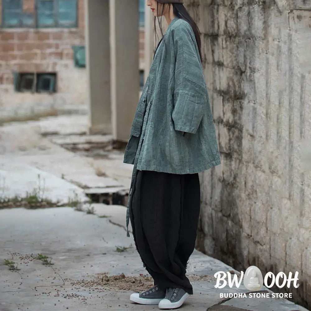 Buddha Stones Tie Dye Lace-up Design Coat Zen Meditation Open Front Top Jacket - Women’s Kimono