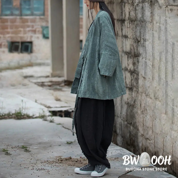 Buddha Stones Tie Dye Lace-up Design Coat Zen Meditation Open Front Top Jacket - Women’s Kimono