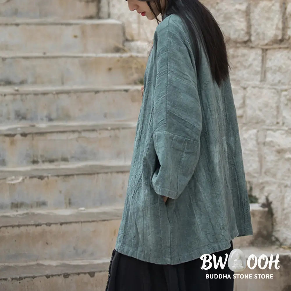 Buddha Stones Tie Dye Lace-up Design Coat Zen Meditation Open Front Top Jacket - Women’s Kimono