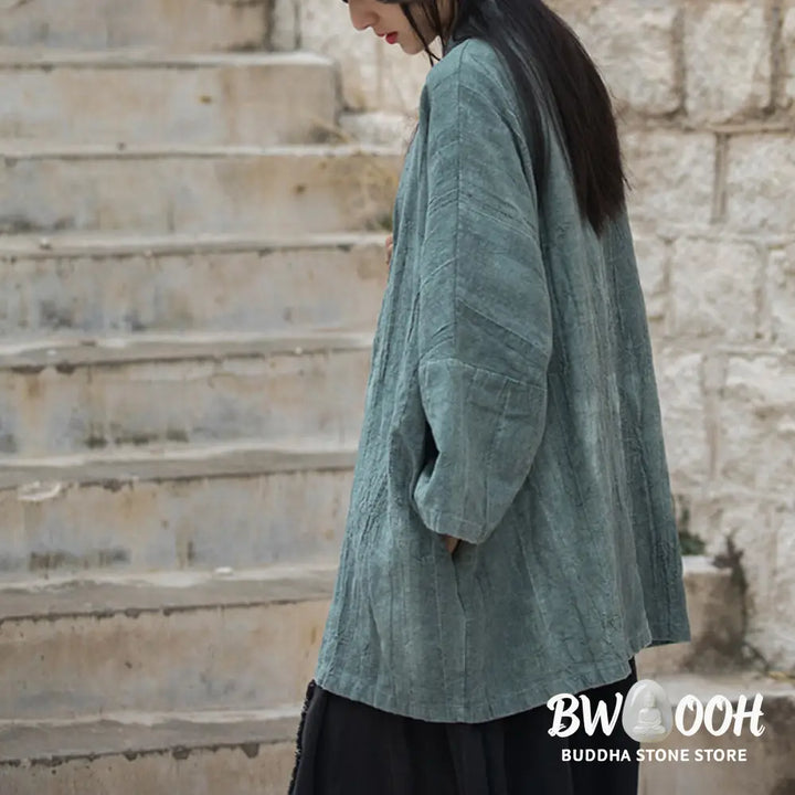 Buddha Stones Tie Dye Lace-up Design Coat Zen Meditation Open Front Top Jacket - Women’s Kimono