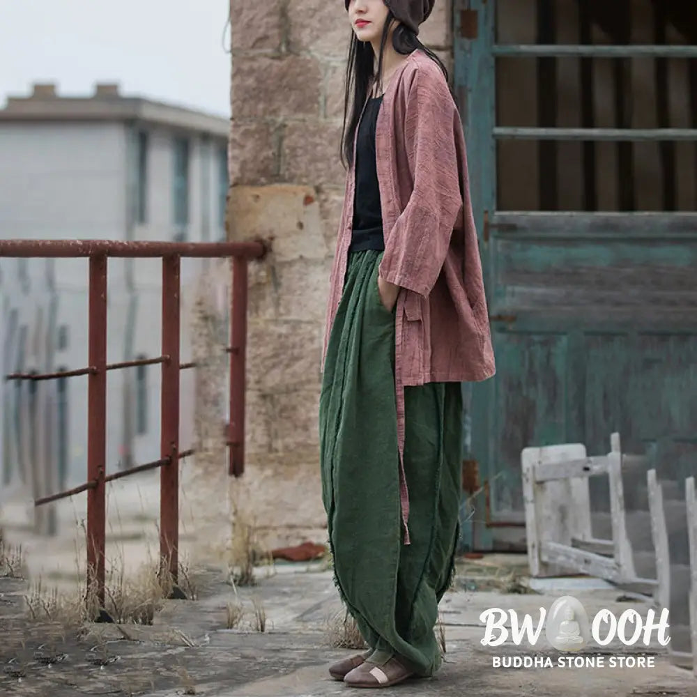 Buddha Stones Tie Dye Lace-up Design Coat Zen Meditation Open Front Top Jacket - Women’s Kimono