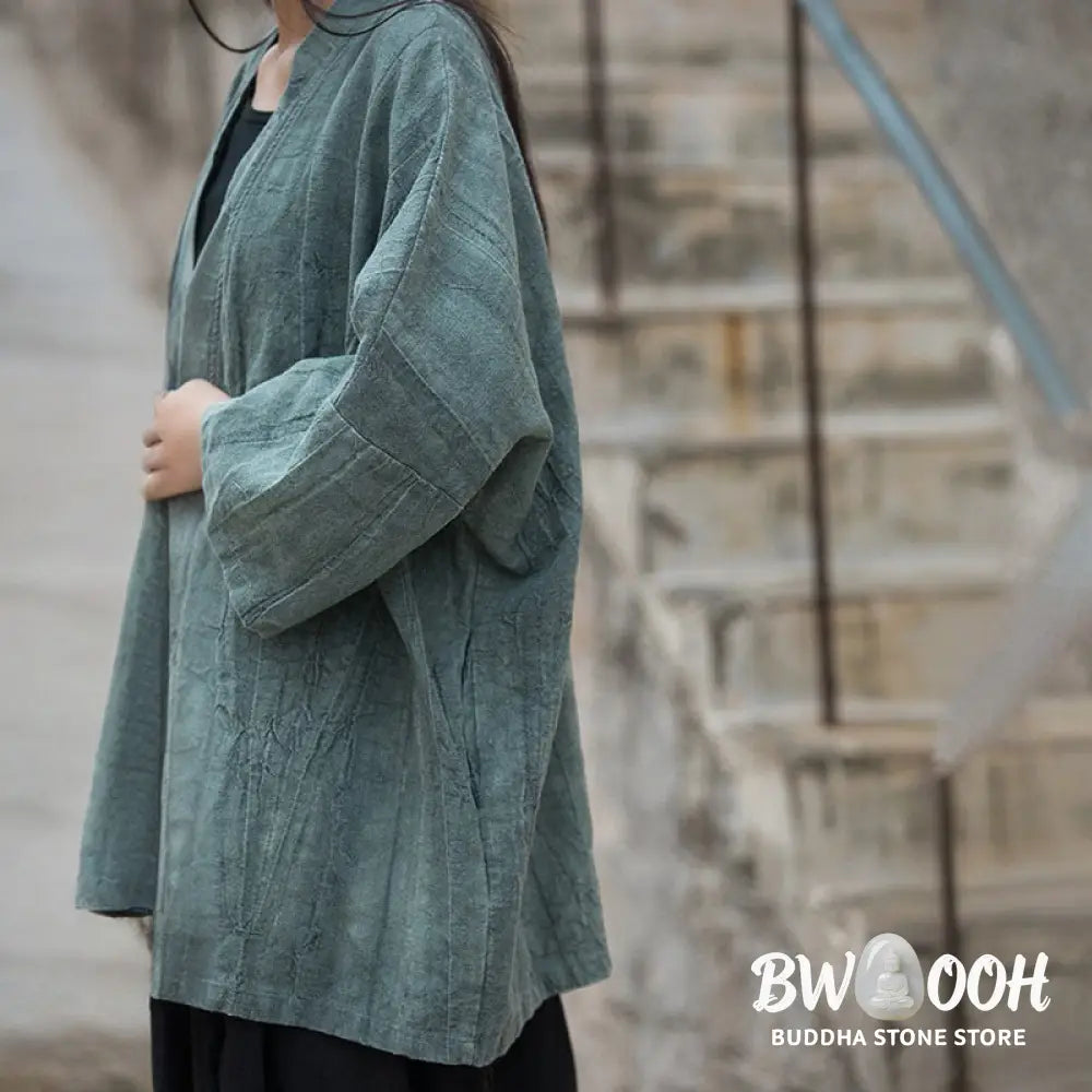 Buddha Stones Tie Dye Lace-up Design Coat Zen Meditation Open Front Top Jacket - Women’s Kimono