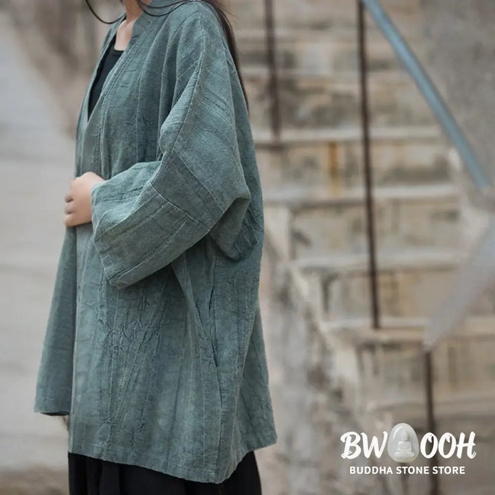 Buddha Stones Tie Dye Lace-up Design Coat Zen Meditation Open Front Top Jacket - Women’s Kimono
