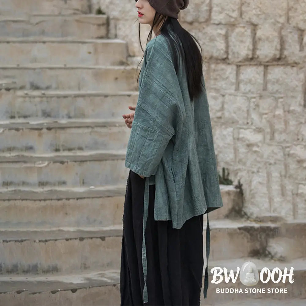 Buddha Stones Tie Dye Lace-up Design Coat Zen Meditation Open Front Top Jacket - Women’s Kimono