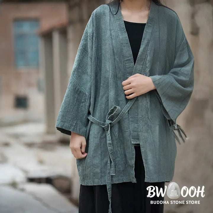 Buddha Stones Tie Dye Lace-up Design Coat Zen Meditation Open Front Top Jacket - Women’s Kimono